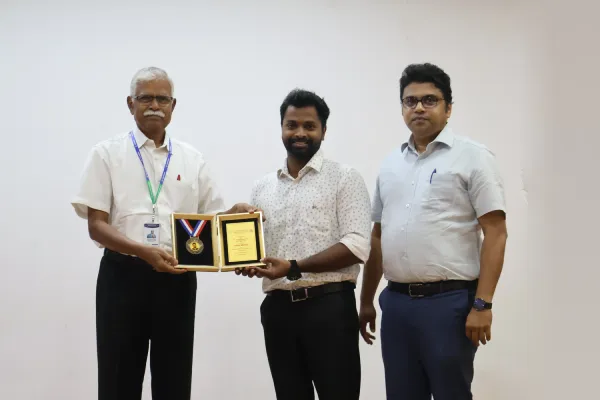 Dr. Karthikeyan V., NBEMS DLO, received the NBEMS Gold Medal from the National Board of Examinations in Medical Sciences (NBEMS) for securing the highest marks in the DLO Examination held in June 2025. He was felicitated during the Clinical Society Meeting held on 08.08.2026 at GKD Auditorium, GKNM Hospital, in recognition of this outstanding academic achievement.